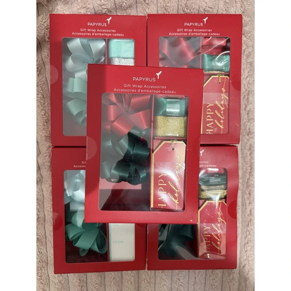 5 Boxes Christmas Gift‎ Wrapping Accessories Tags Ribbons Bows Papyrus Red Green